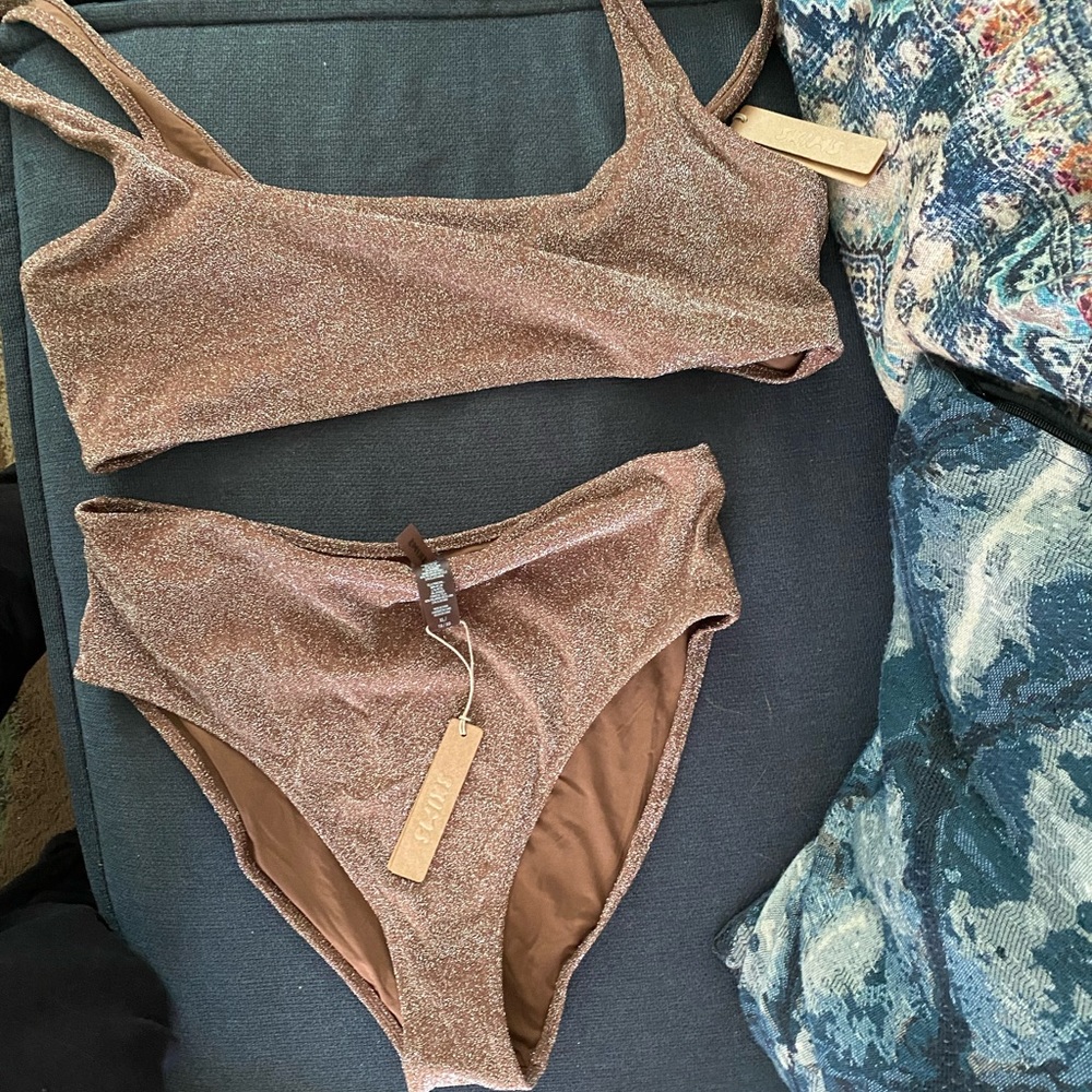 SKIMS Shimmering Brown Bikini Set